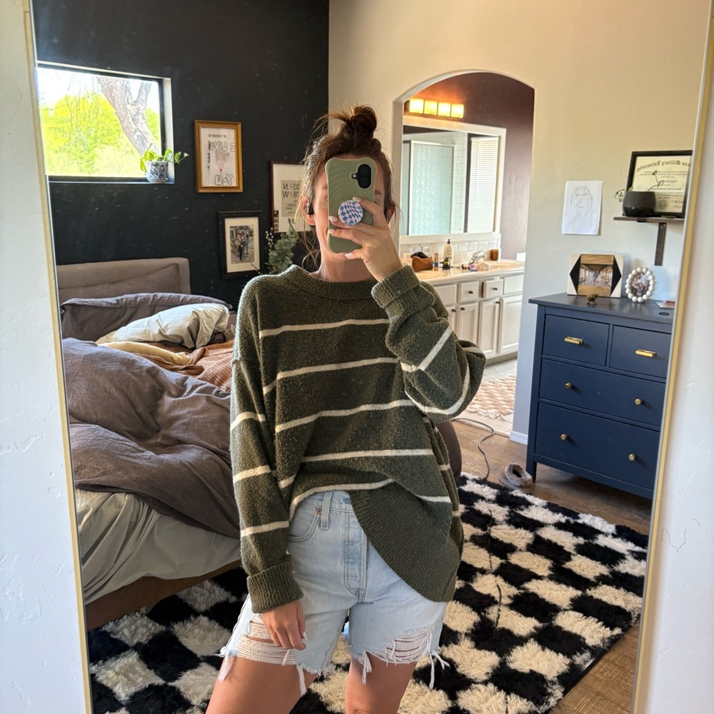 Olive Green oversized Striped Sweater